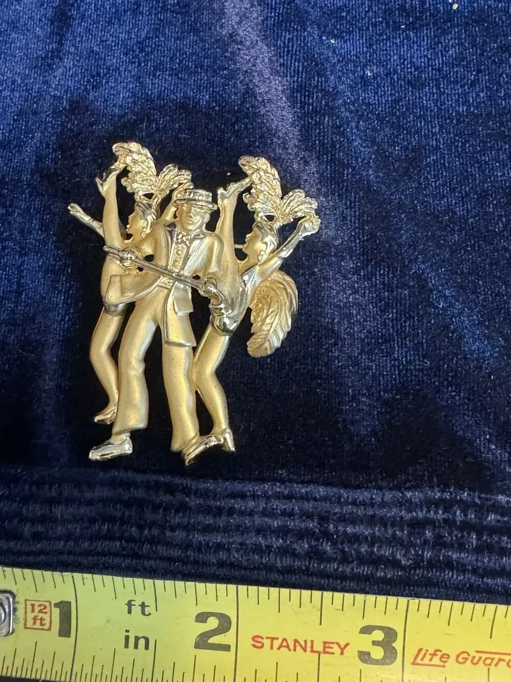 Vintage Gold Tone Mardi Gras Jazz Band Showgirls Cabaret Figural Brooch Pin